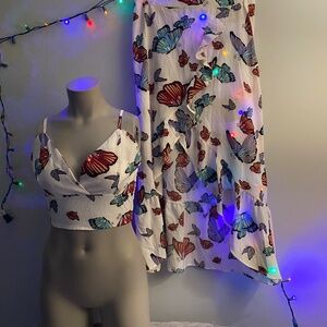 Women's set of medium size top and skirt in white, yellow and colors